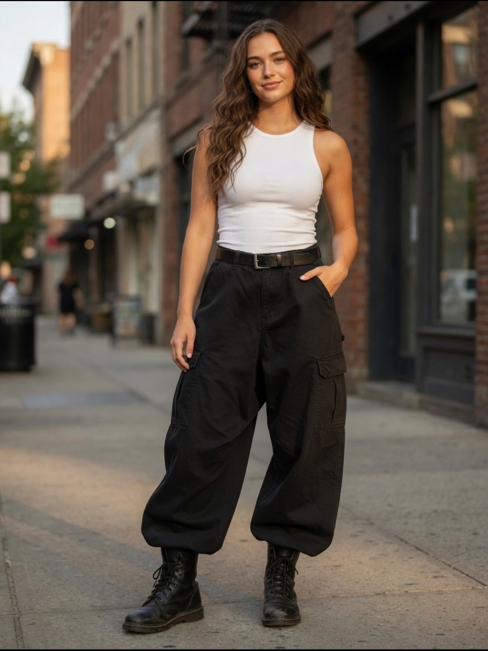 Black Cargo Balloon Pants — Women